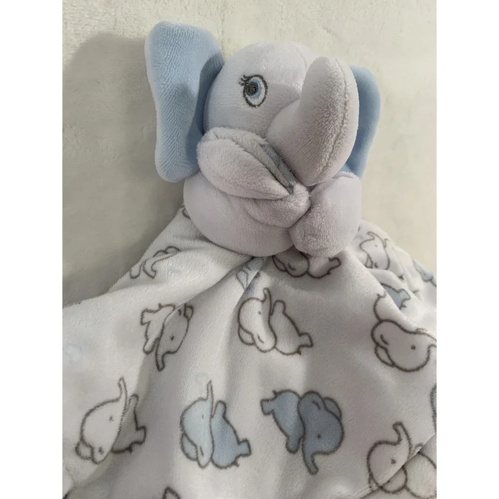 Blankets & Beyond Blue White Elephant Security Baby Blanket‎ Plush Lovey Toy